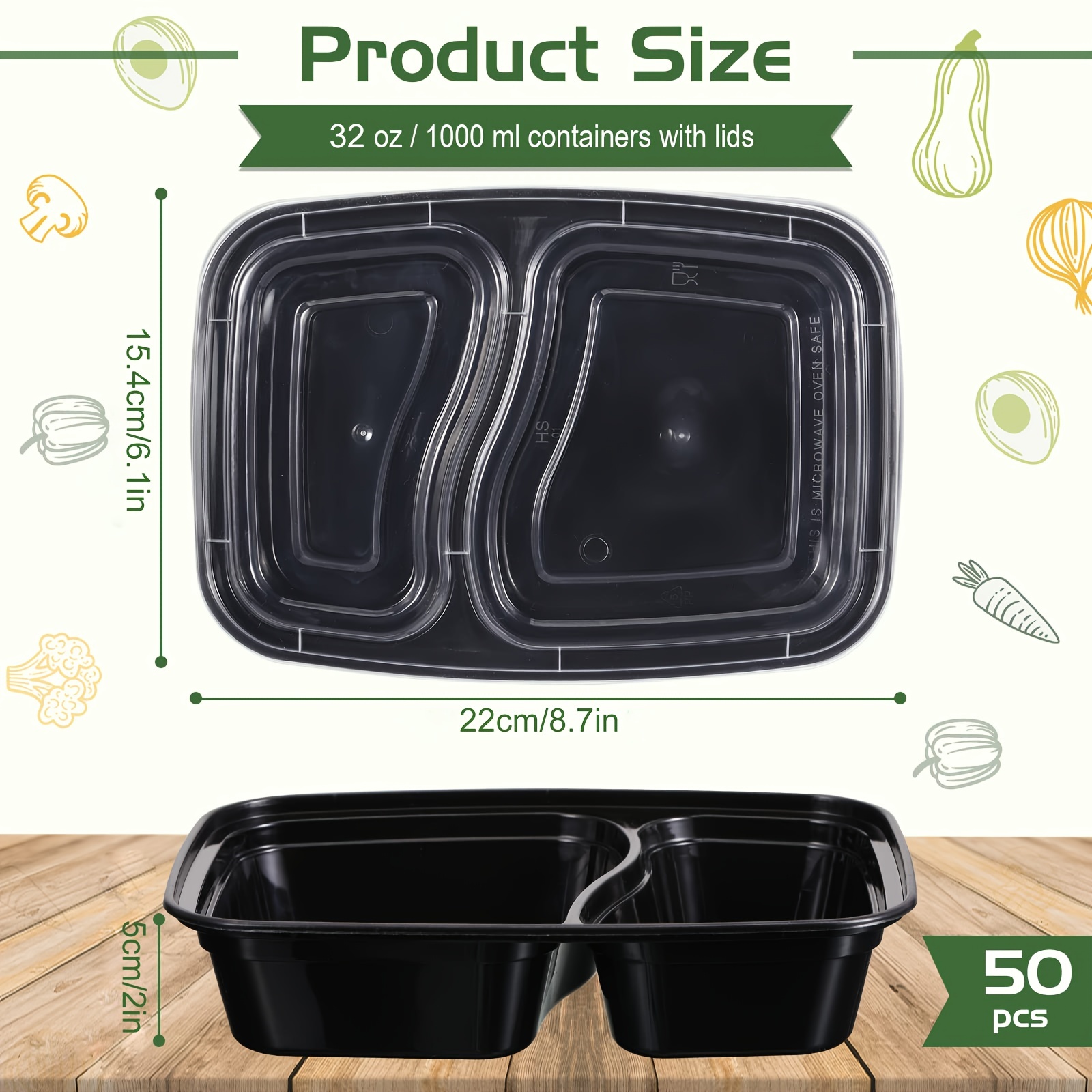 Meal Prep Container, 2 Compartment Food Containers With Lids To Go  Containers, Black Plastic Containers For Lunch-microwave, Freezer,  Dishwasher Safe, - Temu Slovenia