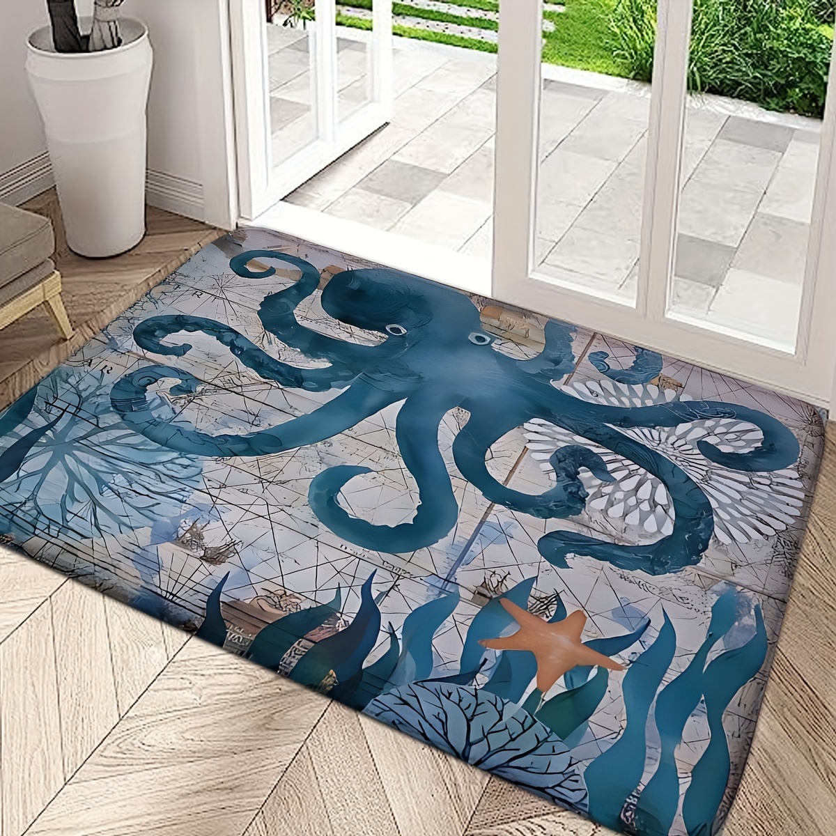 Linen Geometric Nautical Rug Beach Kitchen Mats for Floor 2 Piece, Beach Mat Anti Fatigue Floor Mat for Kitchen, Kitchen Floor Mats for in Front of Sink and Kitchen