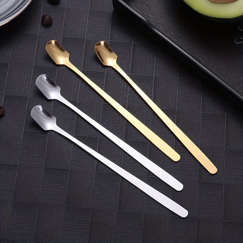 4Pcs Stainless Steel Ice Cream Spoons Retro Square Head Dessert