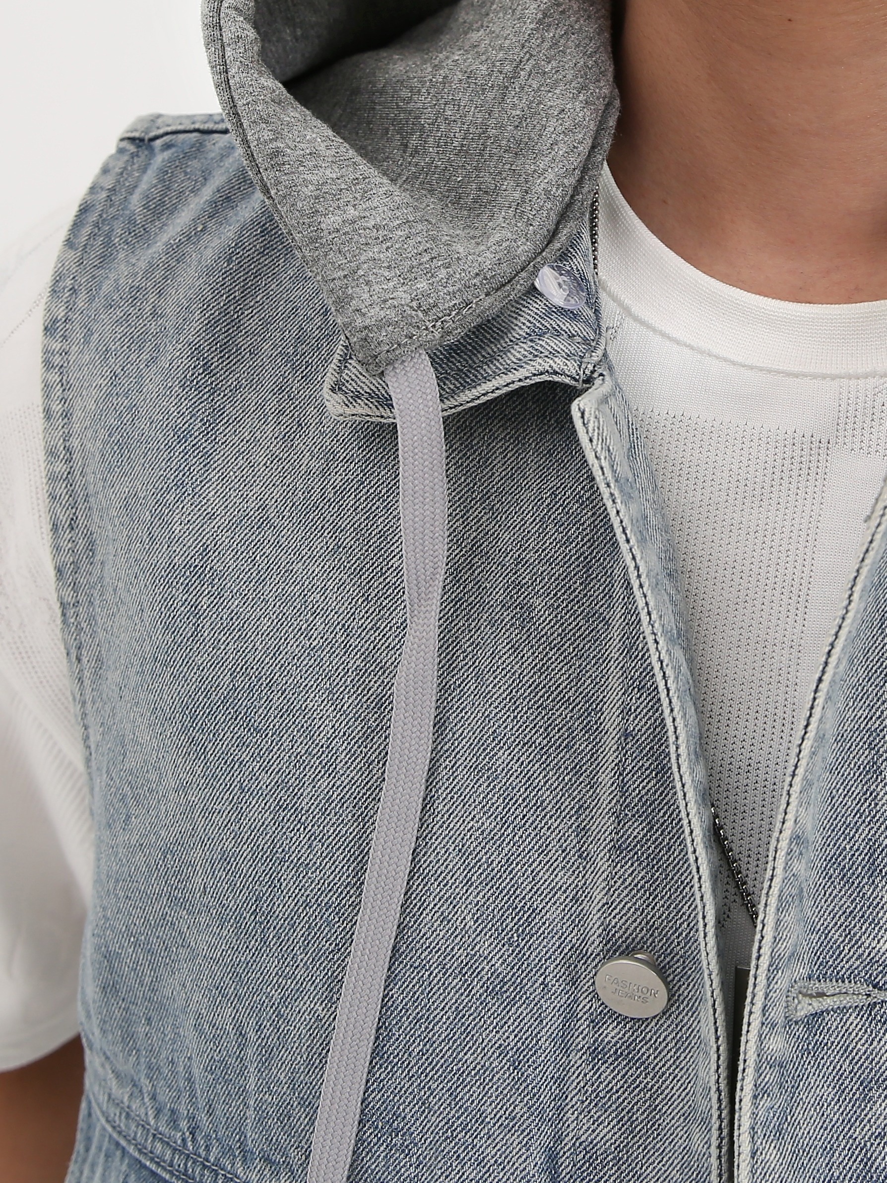 Denim on sale vest hoodie