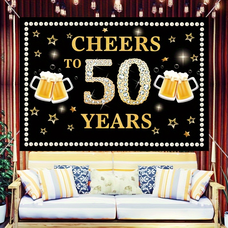 Happy 50th Birthday Decorations for Women, Cheers to 50 Years Backdrop  Banner, Rose Gold 50th Birthday Party Yard Banner, 50th Wedding Anniversary