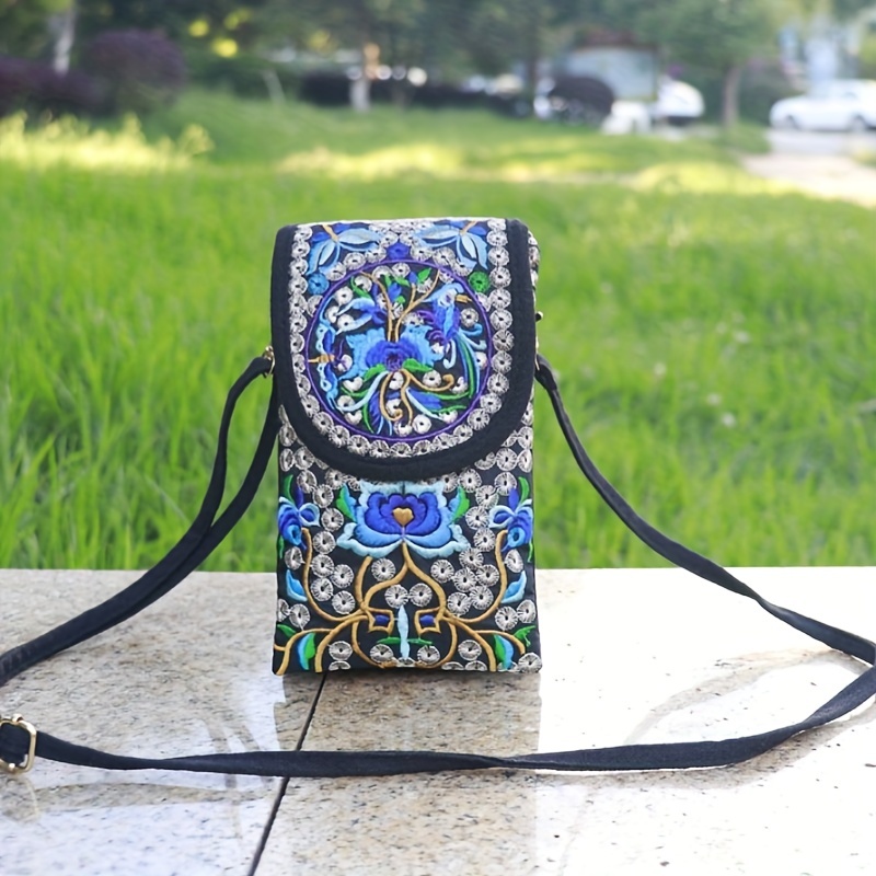 Retro Boho Embroidery Crossbody Bag, Lightweight Portable Ethnic Canvas  Phone Bag, Women's Trendy Versatile Casual Shoulder Bag & Small Coin Purse  - Temu