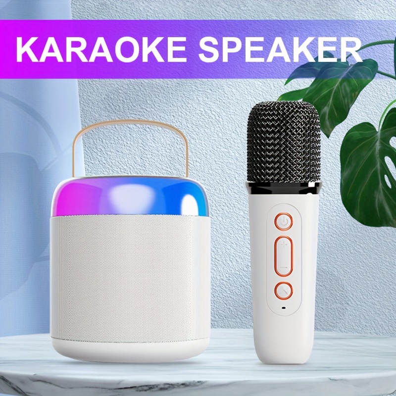Máquina de karaoke con 2 micrófonos inalámbricos, altavoz Bluetooth  portátil con luz RGB, audio de karaoke de escritorio de 3000 mAh compatible  con BT