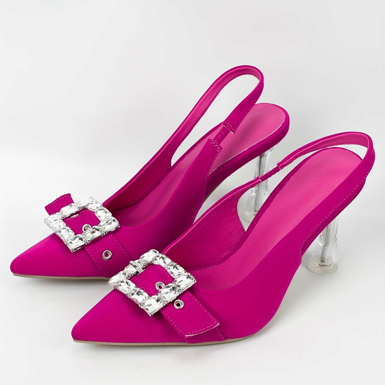 Women Slingbacks Pointed Toe High Heel Pump Transparent Rhinestone