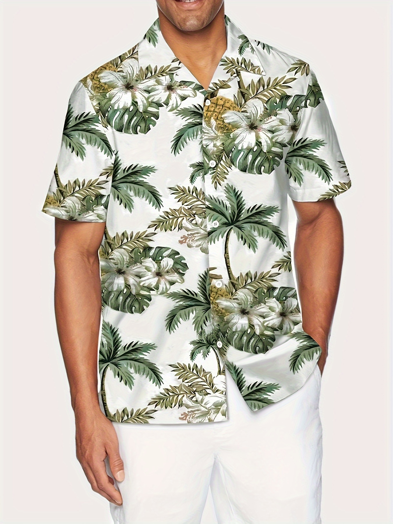 Men's Flower Tree Pattern Short Sleeve Lapel Hawaiian Shirt - Temu Canada