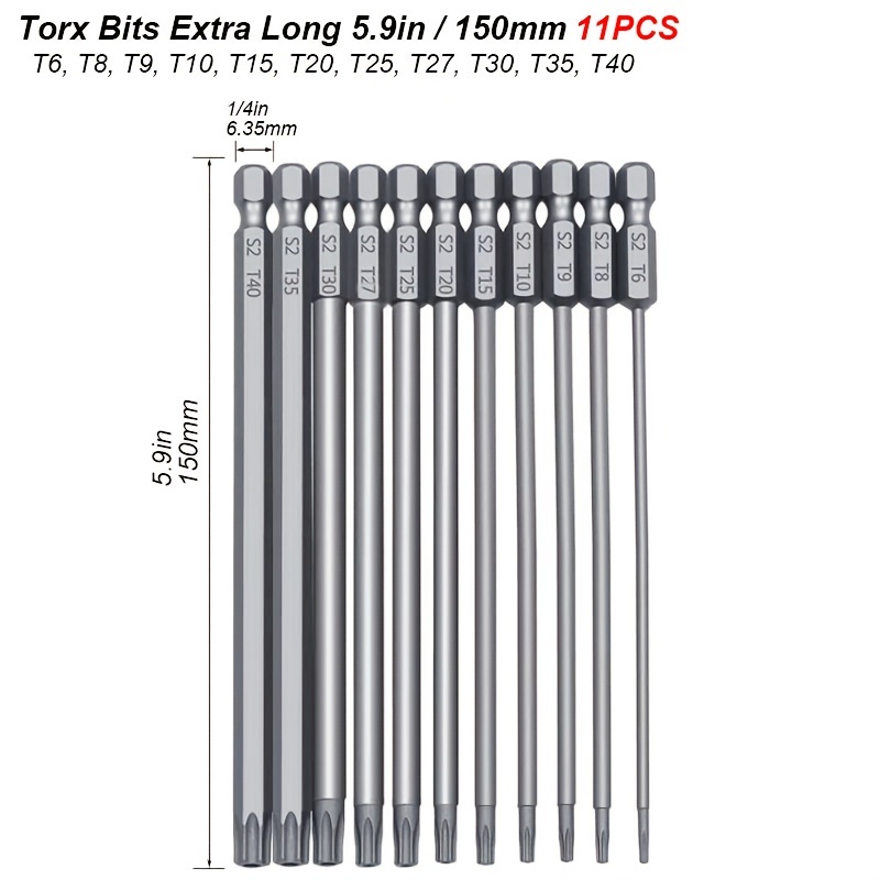 Utoolmart 6 piezas T30 puntas de destornillador Torx magnéticas, vástago  hexagonal de 1/4 pulgada de longitud de 2 pulgadas S2 Kit de herramientas