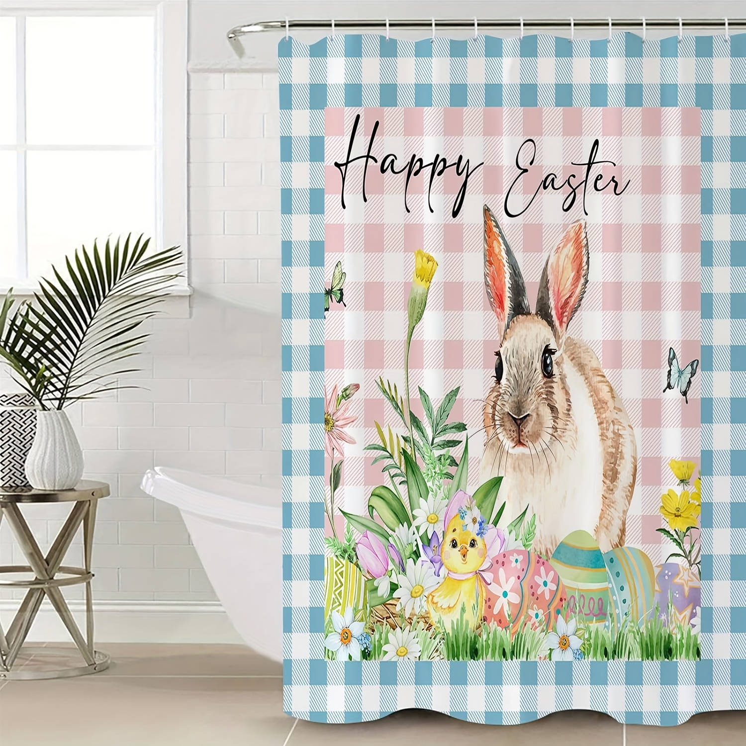 Cute Rabbit Shower Curtain Set With 12 Hooks Modern Fabric Waterproof  Shower Curtain Animal Shower Curtain Bathroom Curtain 