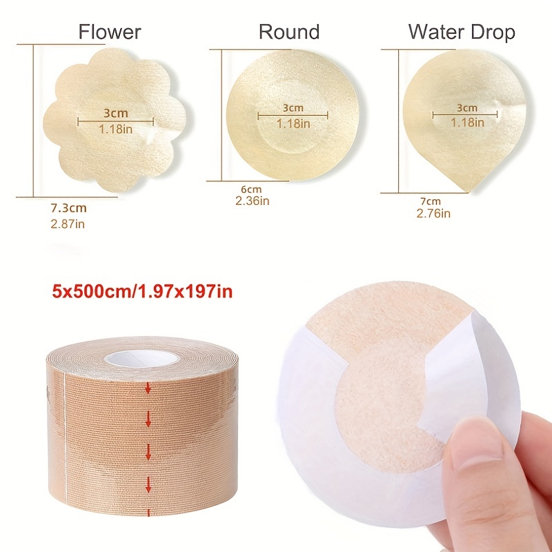 Boob Tape And 10 Pcs Petal Backless Nipple Cover Set, Breathable