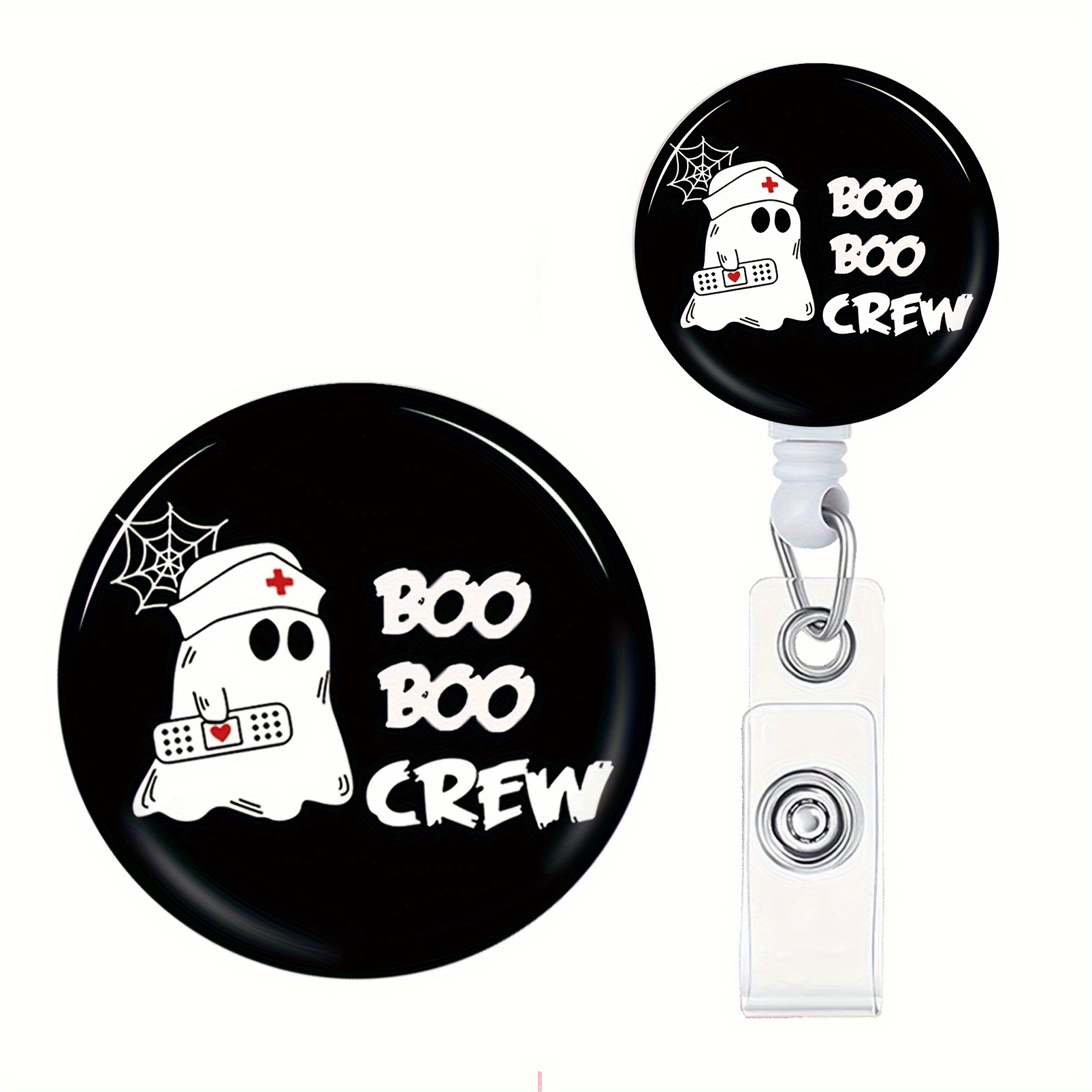 Boo Boo Crew Retractable Black Glitter Badge Reel, Funny Halloween Ghost ID  Card Badge Holder Gift For Nurses Doctors RN
