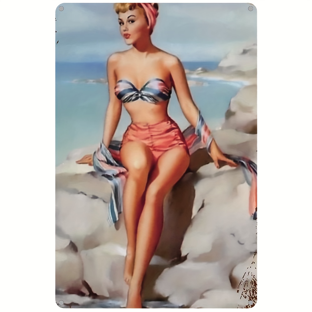 Pinup Pin Up Girl Vintage Style Metal Sign Tin Signs Pinup Girl Cafe  Art、Decor Bar Pub 8x12 inch