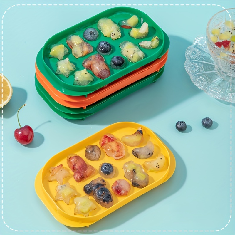 1pc Cartoon Silicone Mold Food Freezer Tray With Lid Food Storage