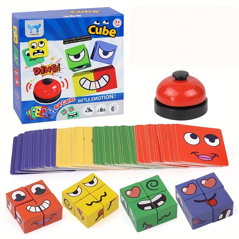 Cube Face Changing Building Blocks Board Game Cartoon Puzzle Montessori  Toys Wooden Level Game Thinking Challenge Kids Toys