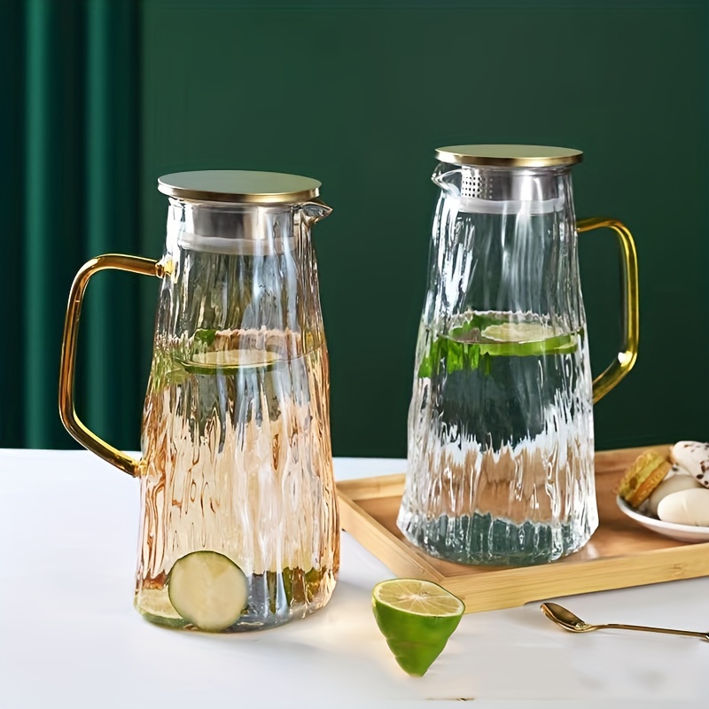 Glass Water Pitcher with Wood Lid Water Carafe with Handle - Fridge Glass  Jug fo