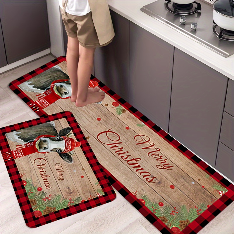 christmas Wooden Cow' Kitchen Floor Mat, Non-slip Oil-proof Floor Waterproof  Kitchen Mat, Dirt-resistant Floor Mat, For Entrance Kitchen Living Room  Laundry Bathroom Home Decor, Room Decor - Temu