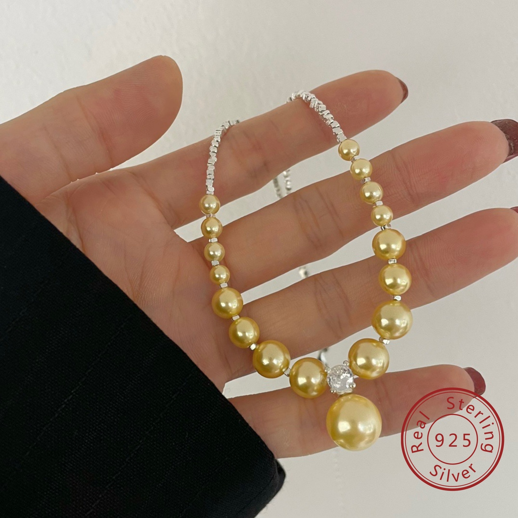 Women's 925 Sterling Silver Zirconia Shell Pearl Necklace