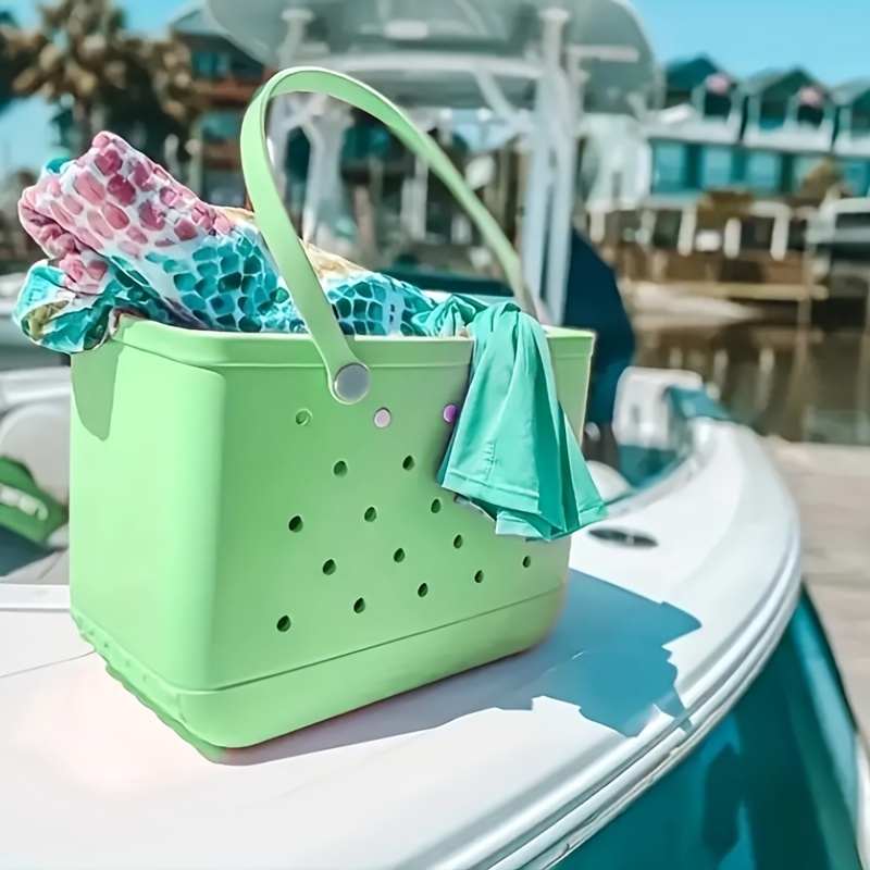 Extra Large Boggs Beach Bag Summer EVA Beach Basket Women Picnic Tote Bag  Holes Waterproof Handbag Pouch Shopping Shoulder Bag