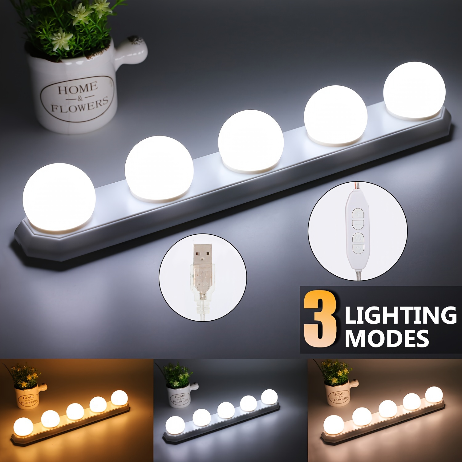 Vanity Lights for Mirror,Premtess Hollywood Style Vanity Lights with 10  dimmable Bulbs,Adjustable Color & Brightness,USB Cable(No Mirror Include)