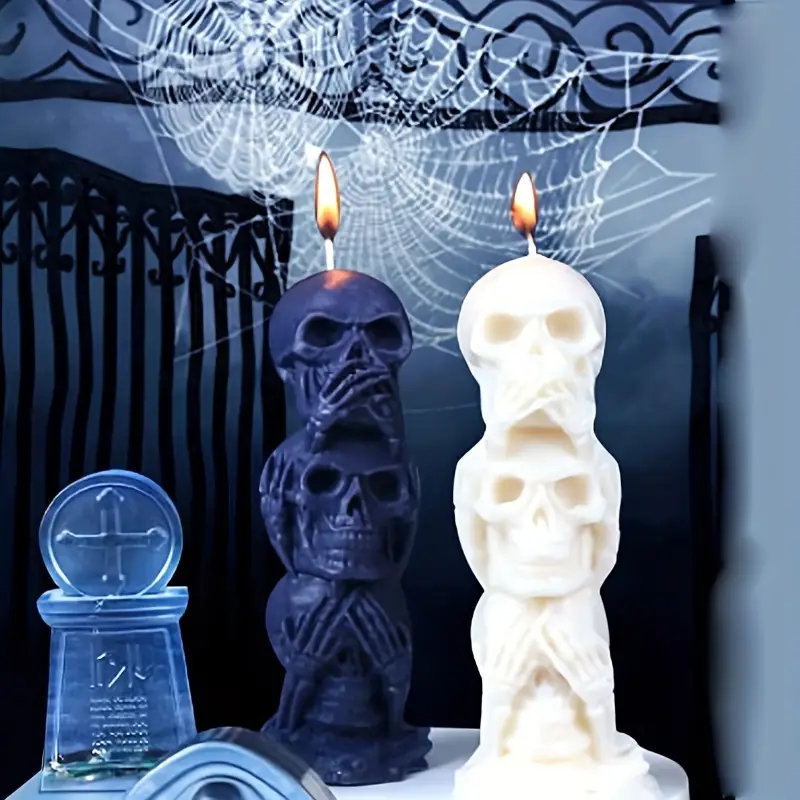 1 Pc 3D Crâne Bougie Moule Colonne Halloween Silicone Résine