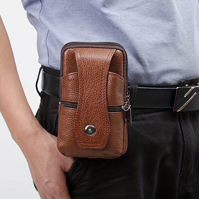 1pc Genuine Leather Waist Bag Convenient Buckle Mobile Phone Bag Mens  Cowhide Waist Bag Abrasion Resistant Fanny Bag Money Card License Holder -  Bags & Luggage - Temu