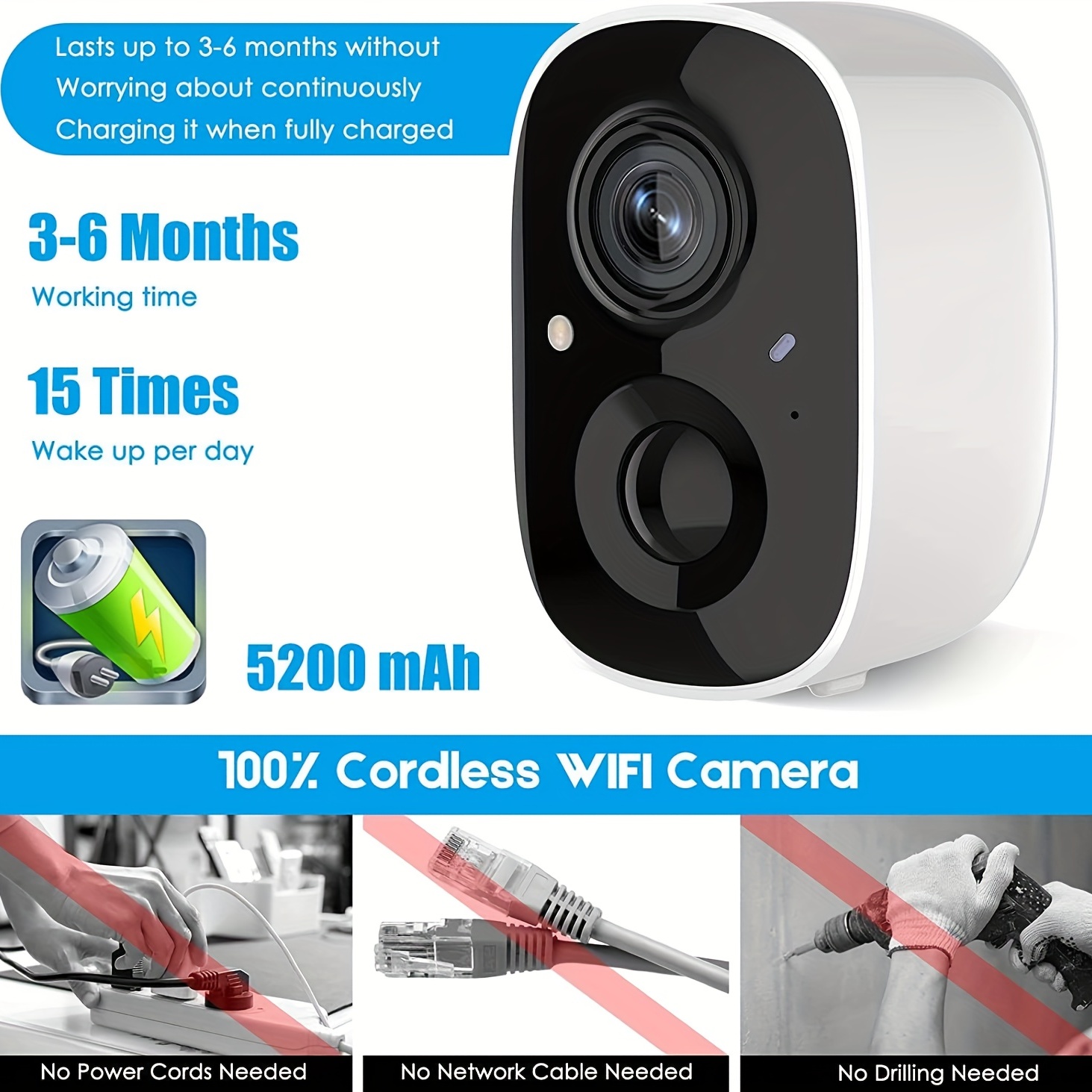 Wireless Cameras for Home/Outdoor Security, Battery Powered 1080P HD WiFi  Security Outdoor with Spotlight, AI Motion Detection, Siren, Color Night