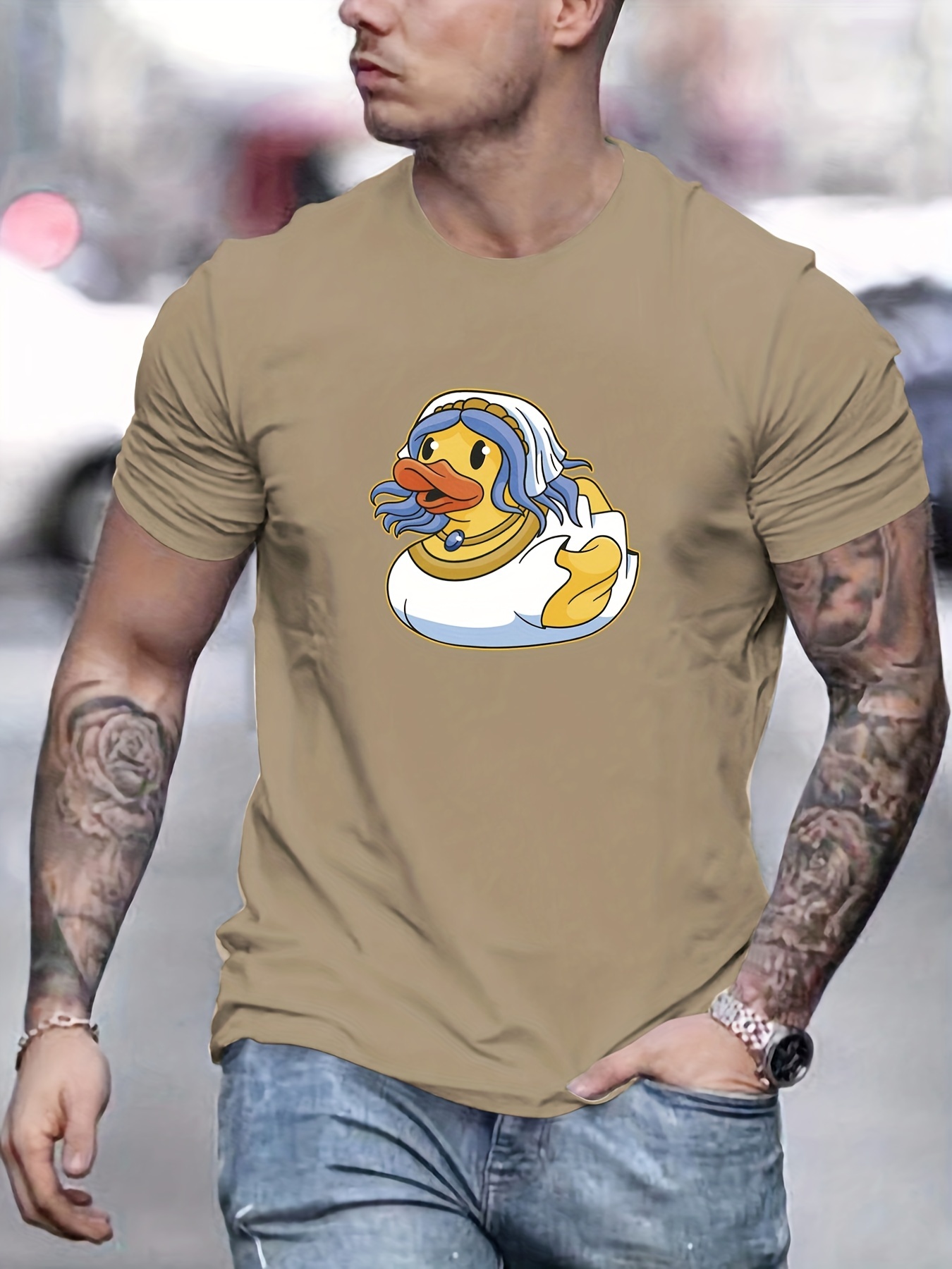 Camiseta masculina confortável com estampa de pato - Temu Portugal