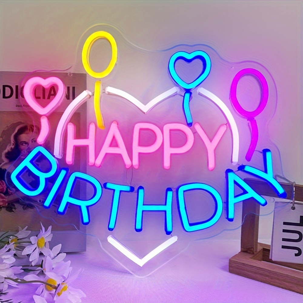 White Happy Birthday Led Wall Neon Sign Mood Lamp Night - Temu