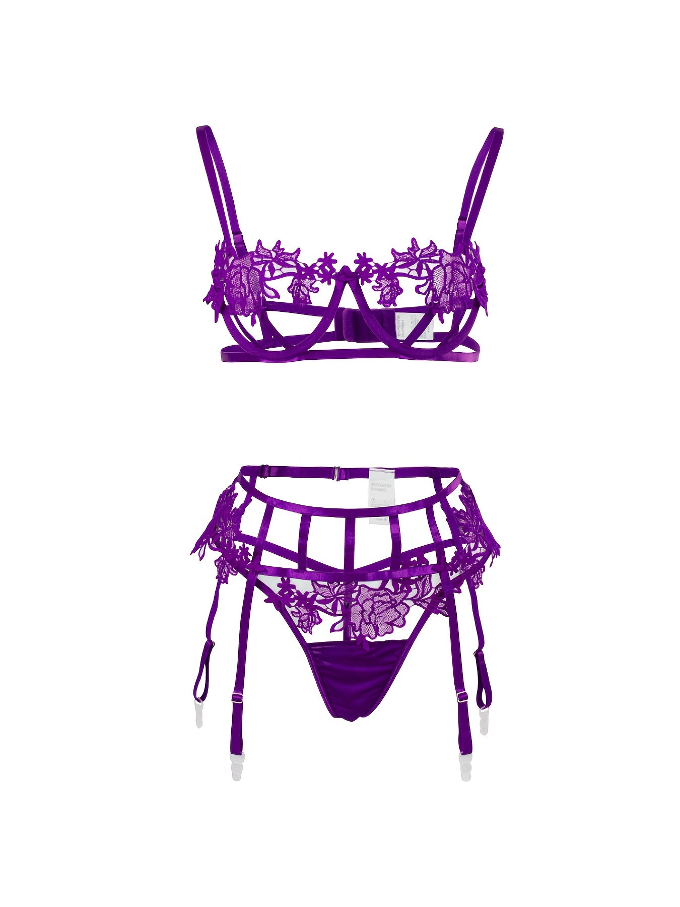 Purple Crochet Lace Mesh Corset Lingerie Set