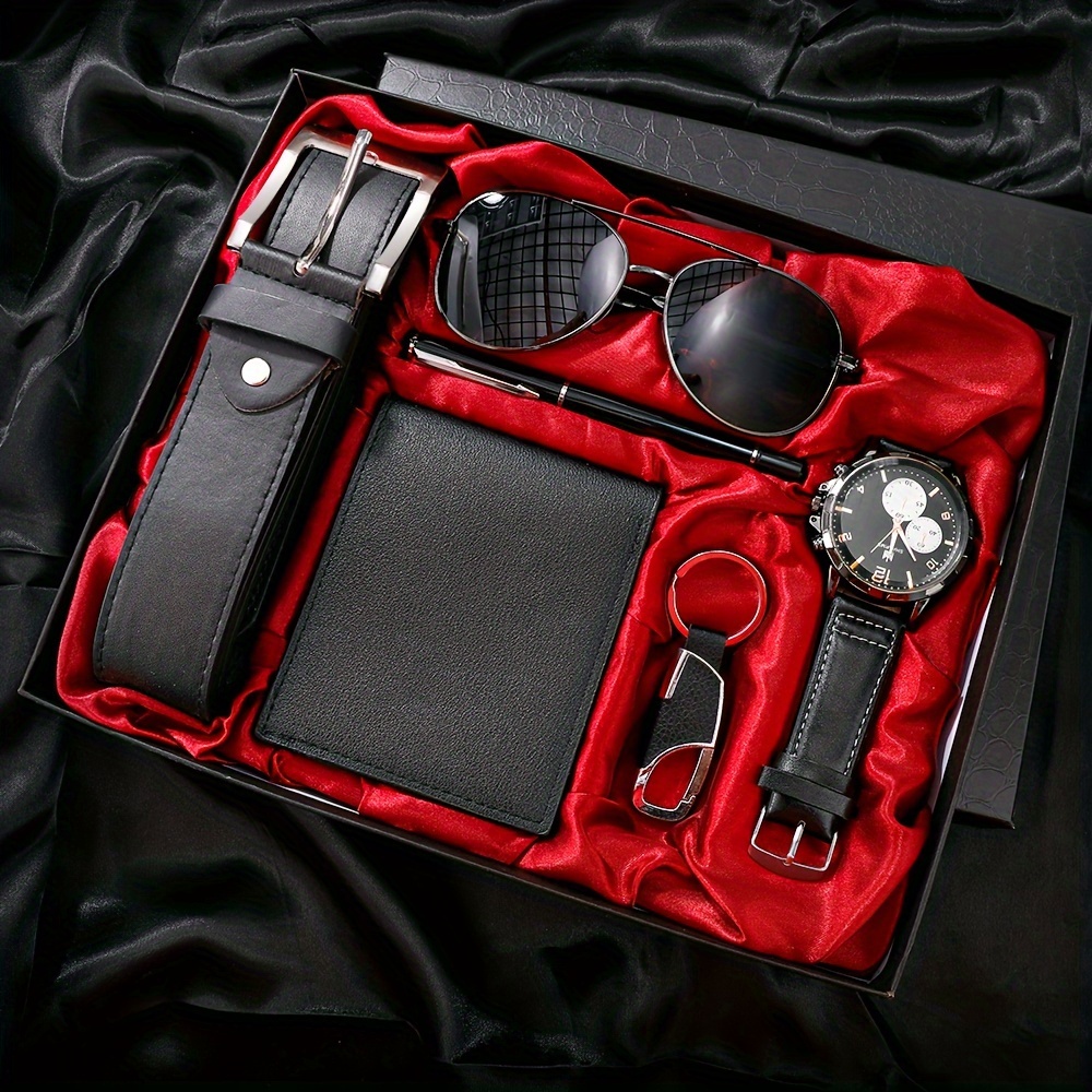 Juego de regalos de Navidad para hombres, regalos personalizados para  hombres con reloj, cinturón, billetera, gafas de sol, llavero y bolígrafo