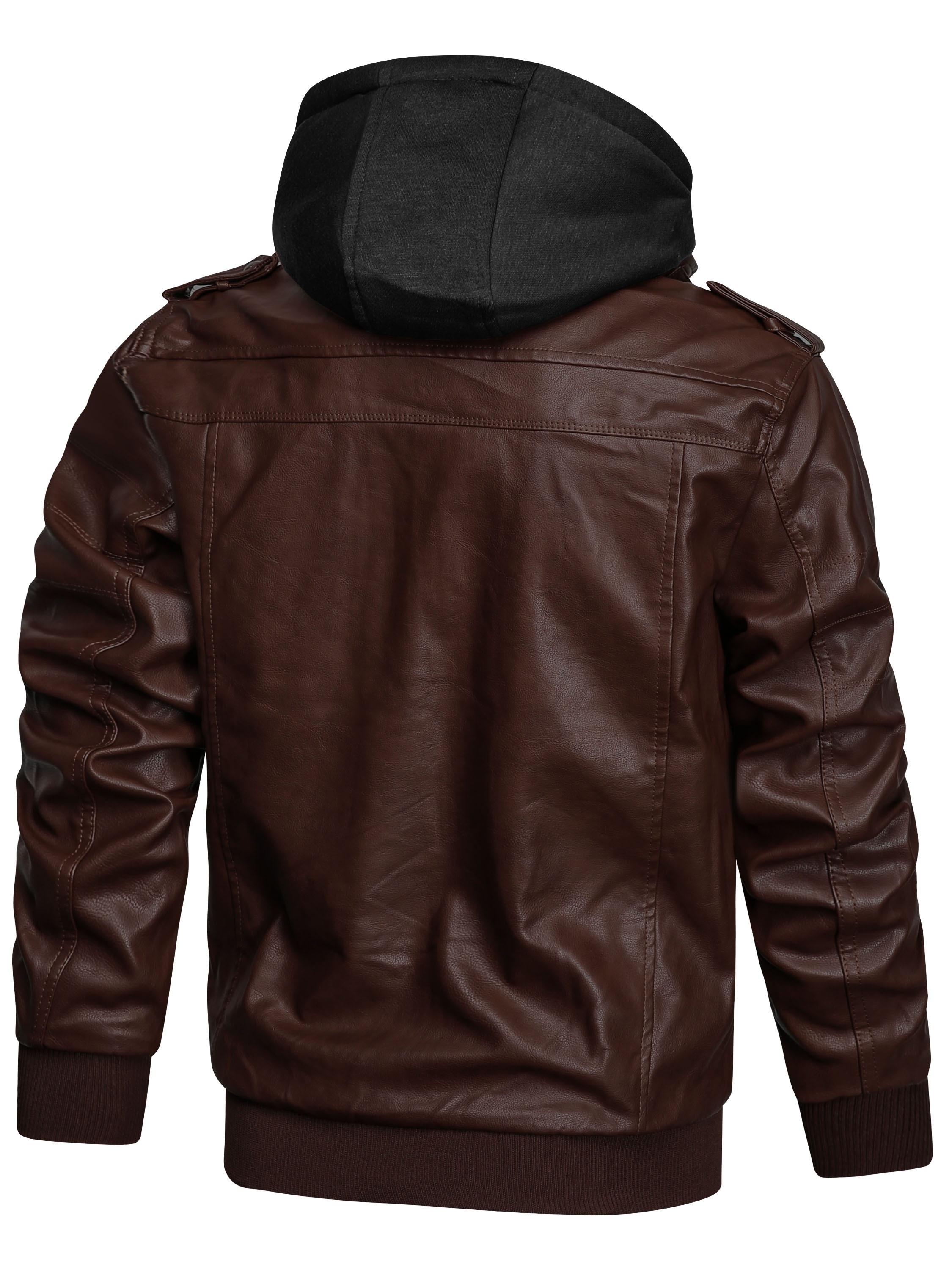 Mens Brown Tall Leather Bomber Jacket With Removable Hood