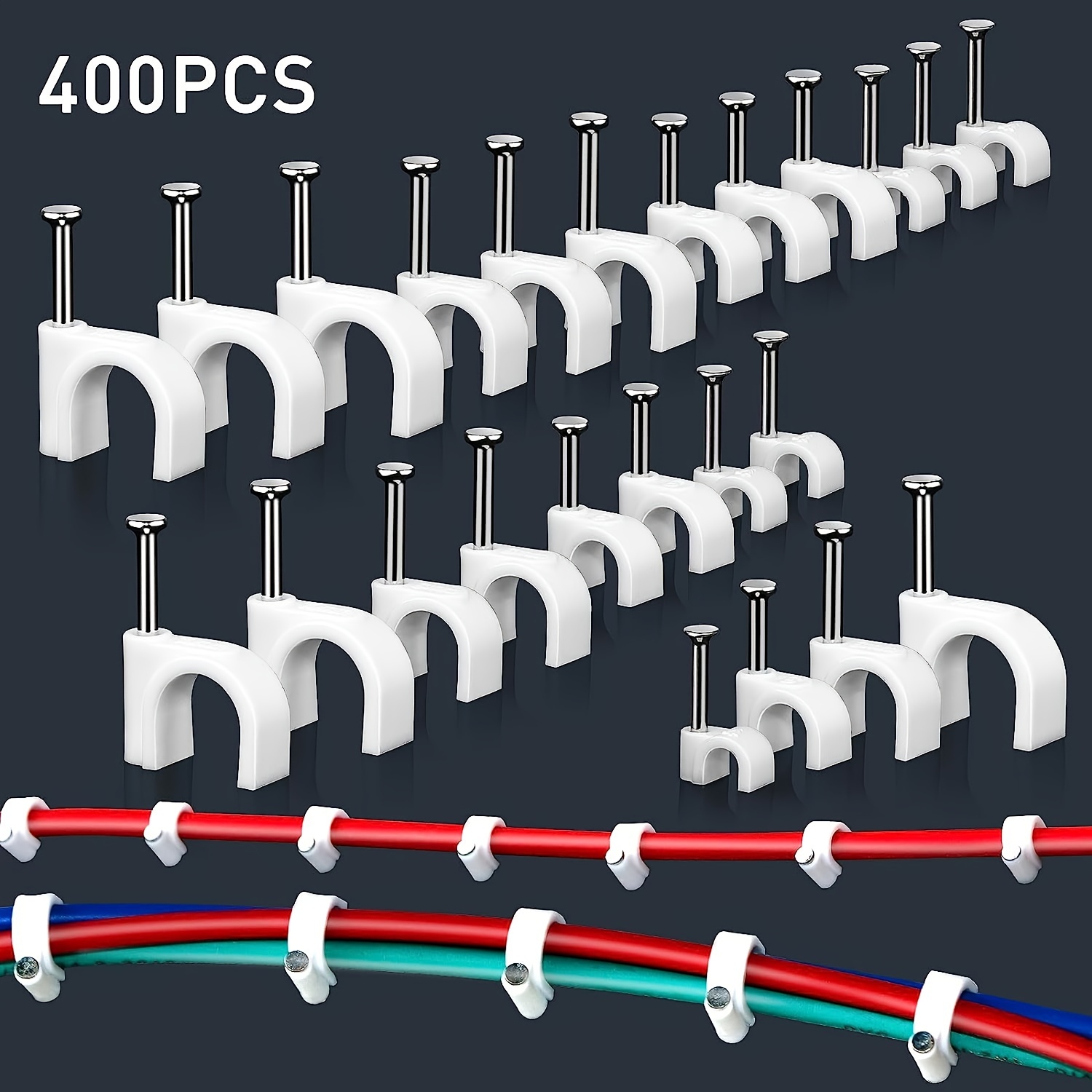 500 Piezas Grapas Cable Pared Clips de Cable Redondo, Abrazadera para Cable  Grapas, Cables Clips con Clavos, Clips de Pared de Cable Eléctrico para