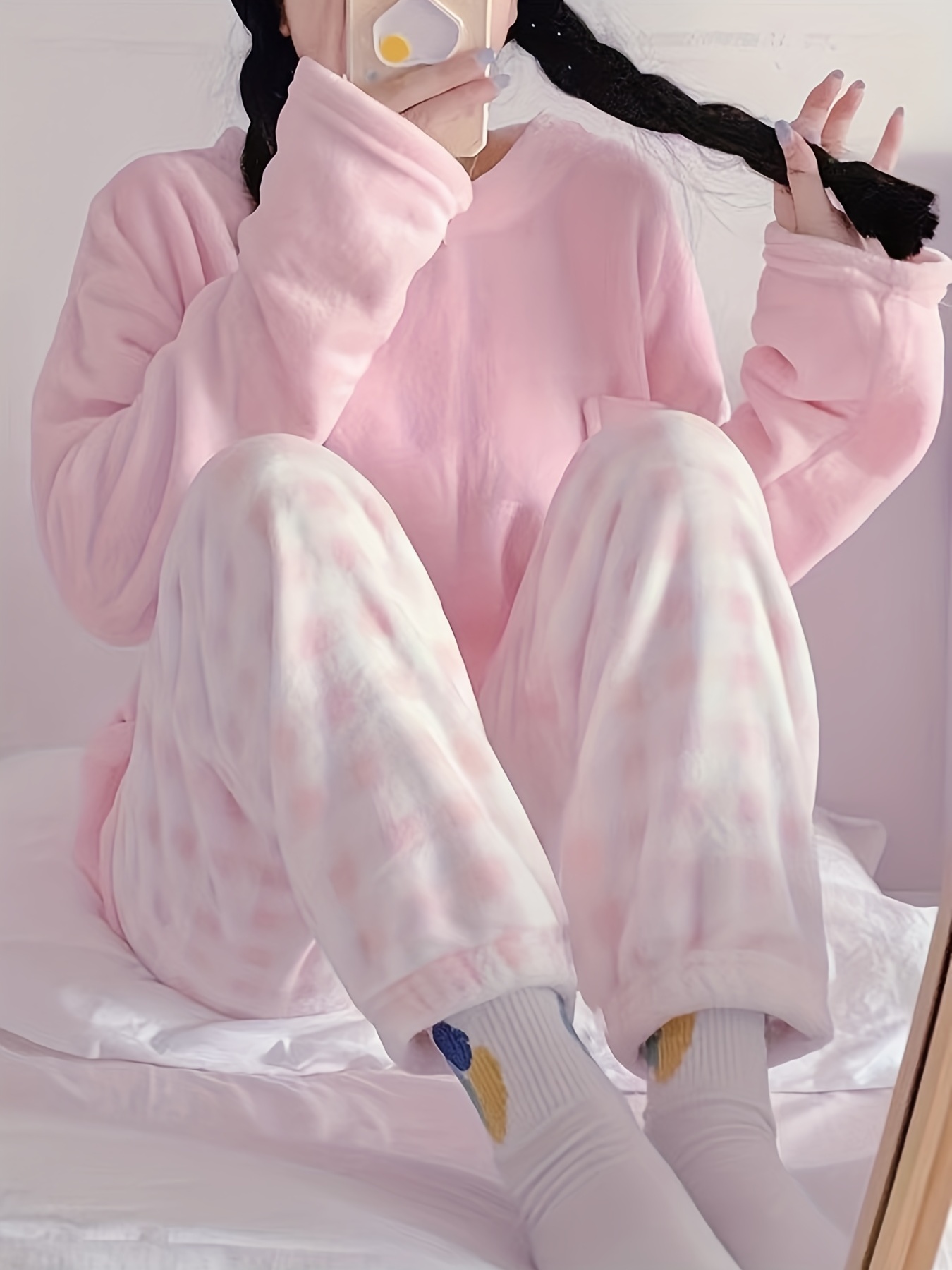 Women's Pajama Set Winter Autumn Warm Long Sleeve Top with Pants Cozy Soft  Plush Nightgown Pajamas (Color : A, Size : XXL/XX-Large)