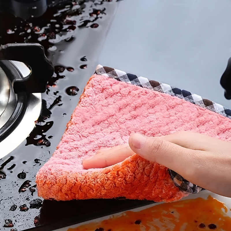 Coral Velvet Wave Pattern Dishcloth, Super Absorbent And Non-stick Oil Kitchen  Cleaning Cloth, Ionic Towel