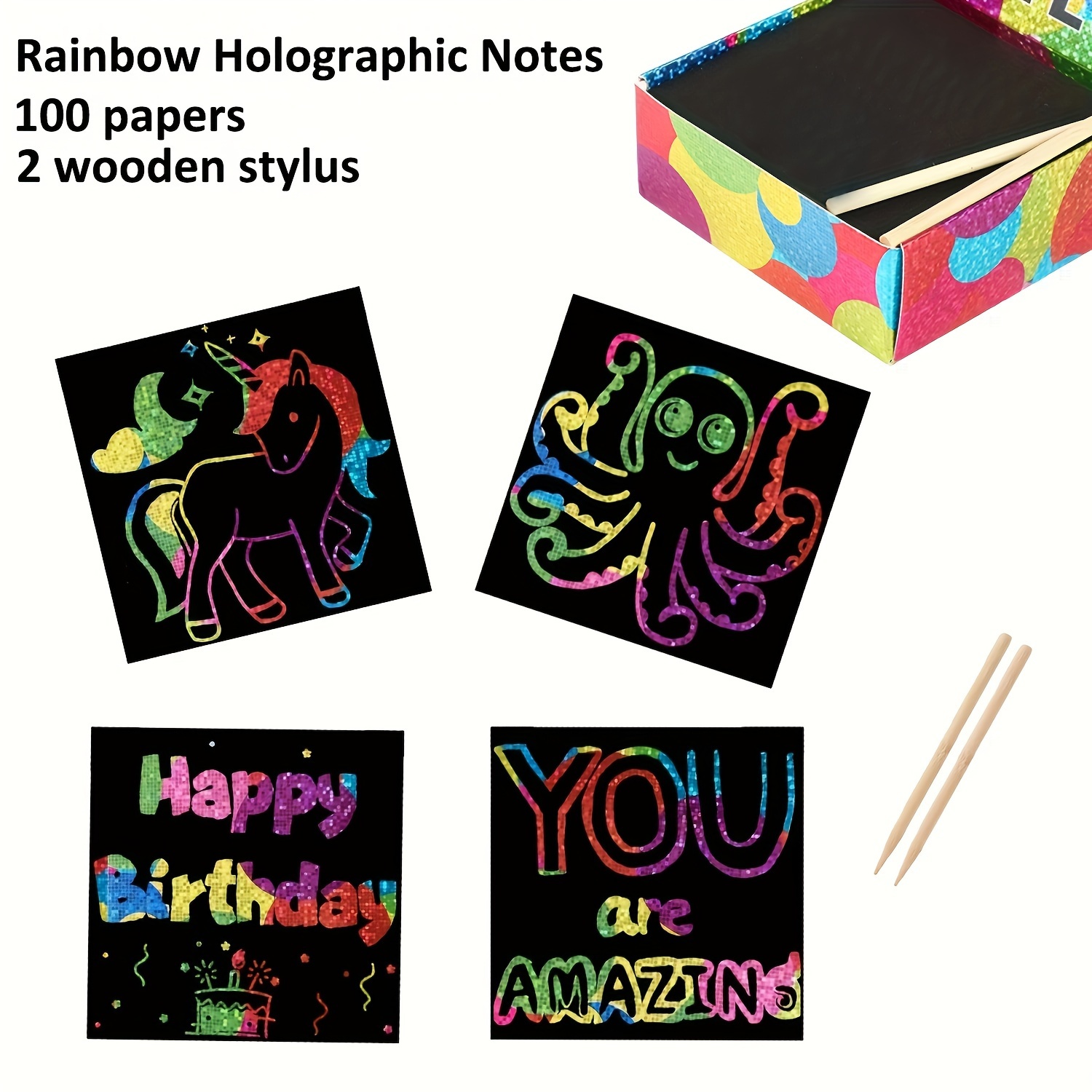 Rainbow Scratch Mini Notes Paper Pad Cards With 2 Stylus - Temu