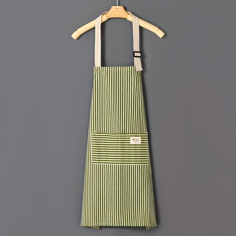 Image of 1pc, Linen Apron, Red Green White Striped Apron, Kitchen Household Adult Apron, Breathable Fashion Apron, Kitchen Supplies