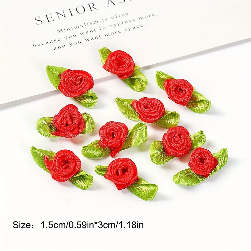  Mini Ribbon Roses, 100Pcs Artificial Fabric Flowers
