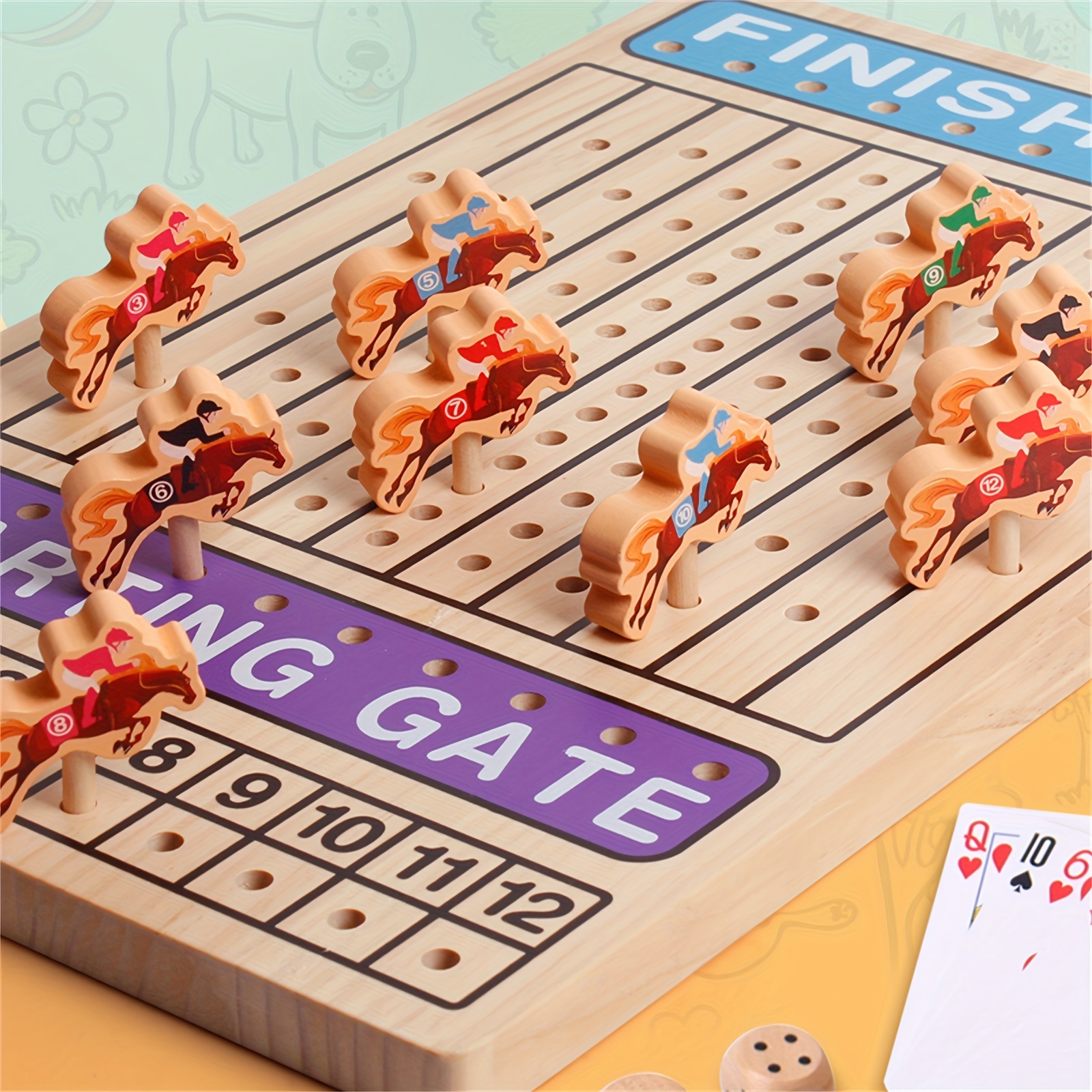 11個の競馬ボードゲームセット 木製チャレンジおもちゃ ポーカー 木製