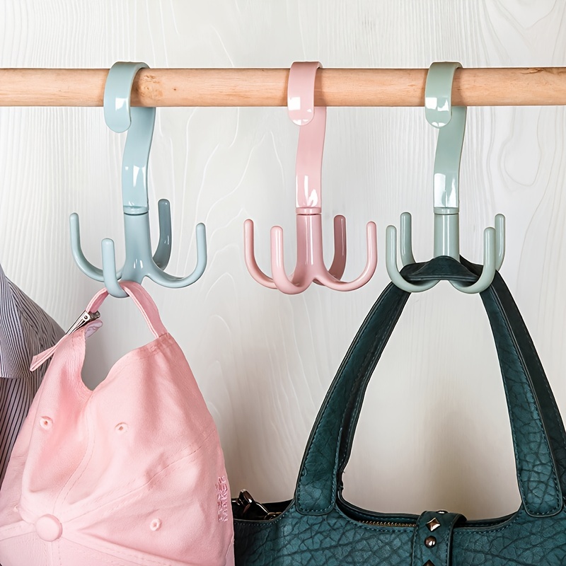 1pc Or 4pcs Swivel Four Claw Hook Household Multi-functional Coat Hook  Hanging Bag Tie Rack Wardrobe Punching Free Scarf Storage Shelf