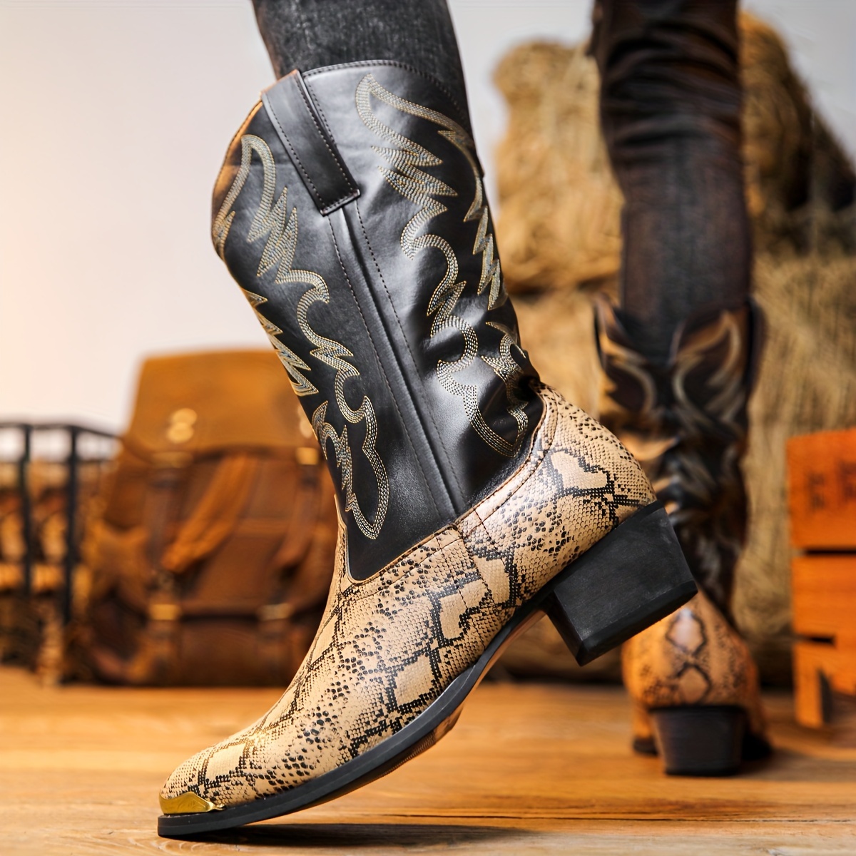 Botas de vaquero vintage para hombres, zapatos de alta calidad  antideslizantes para montar a caballo al aire libre