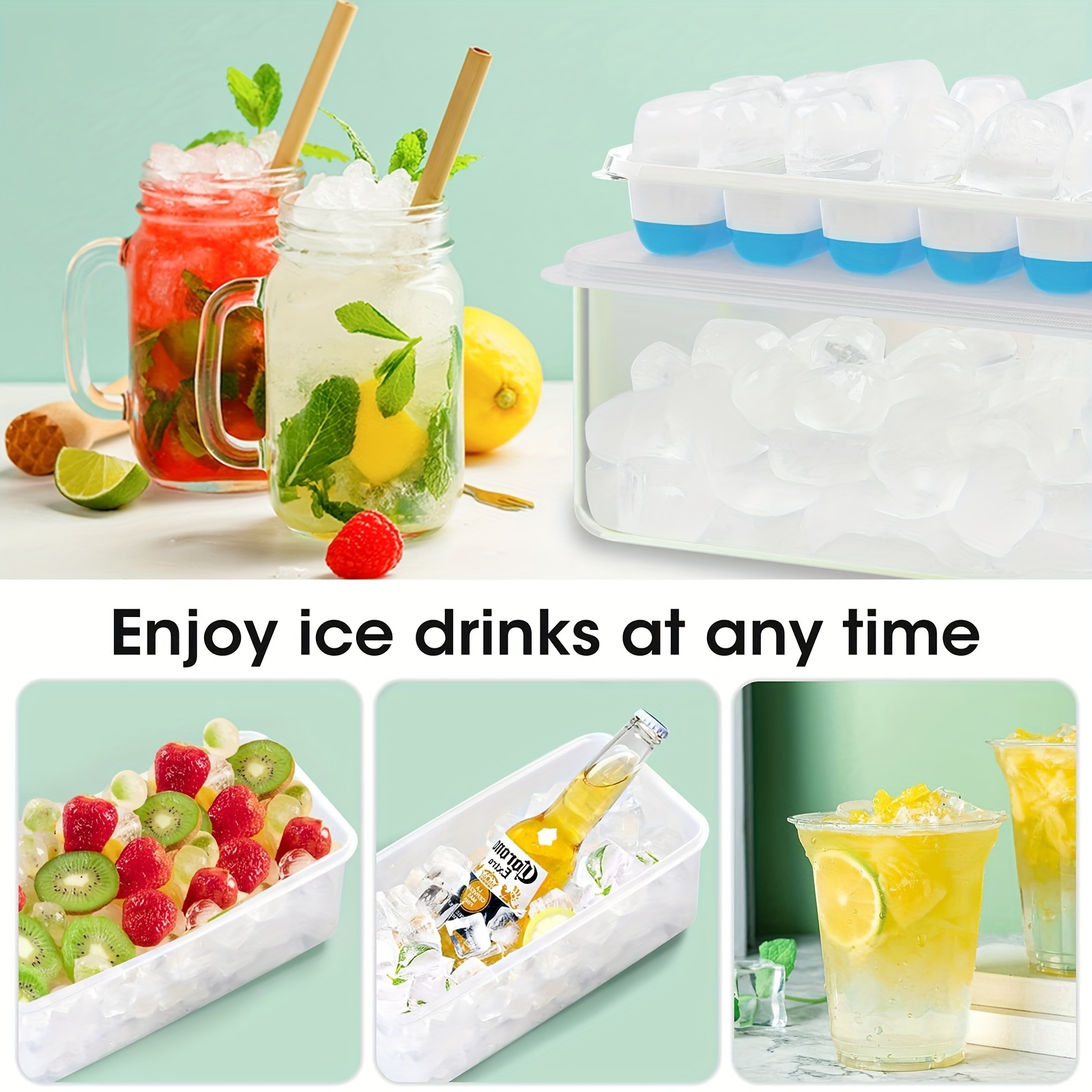 Silicone stackable Ice Cube Trays, Reusable Flexible Silicone Ice Cube Trays  with Spill-Resistant Removable Lids, Easy Release Ice Maker Tray - Easy to  Use & Dishwasher Safe (White+Blue) - 4 Pack 