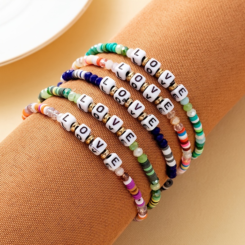 Clay Colorful Beads Bracelet  Clay Love Letter Bracelets