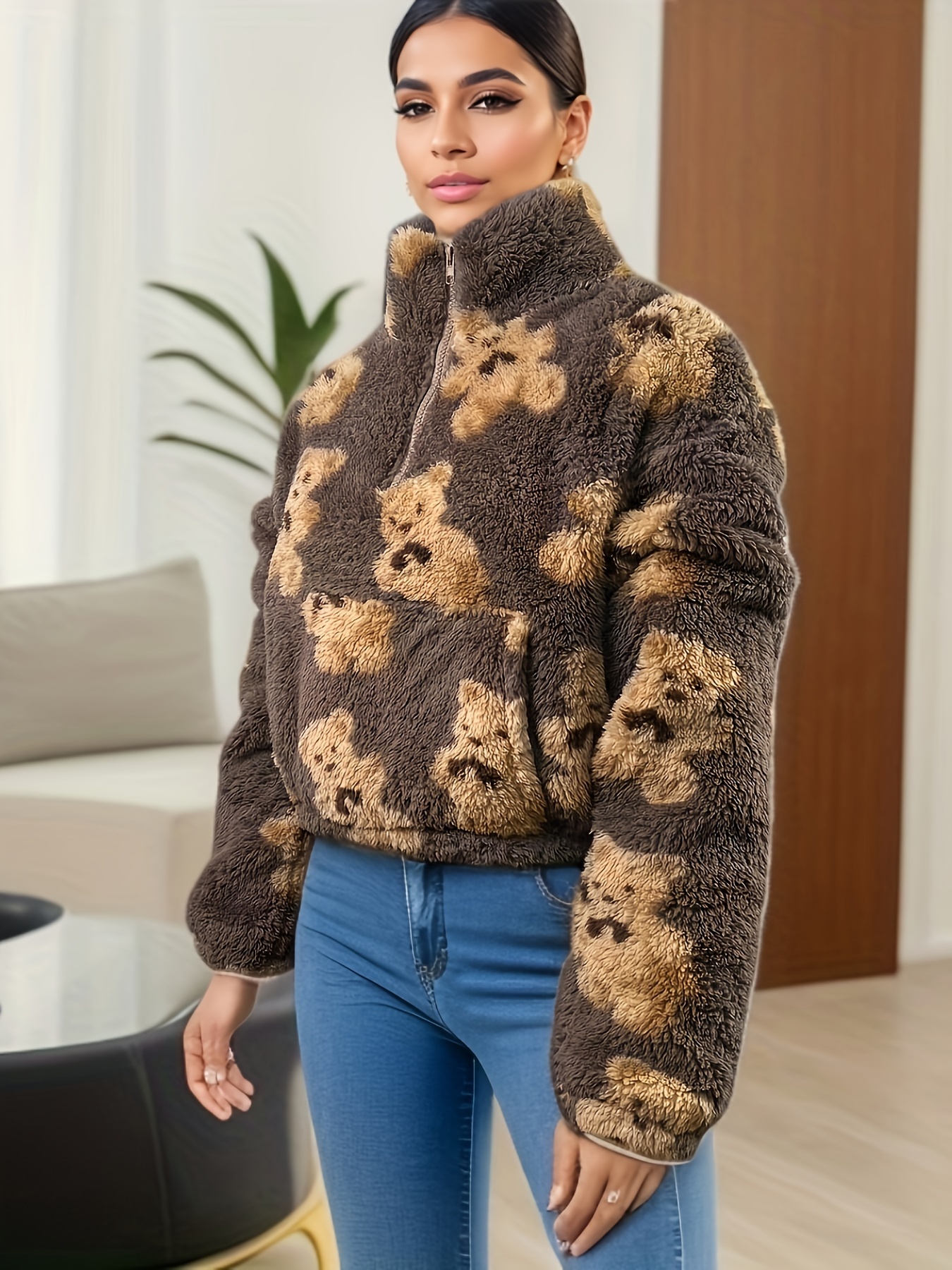 Men Fluffy Winter Warm Soft Casual Plush Top Faux Fur Sweatshirt Jumper  Pullover