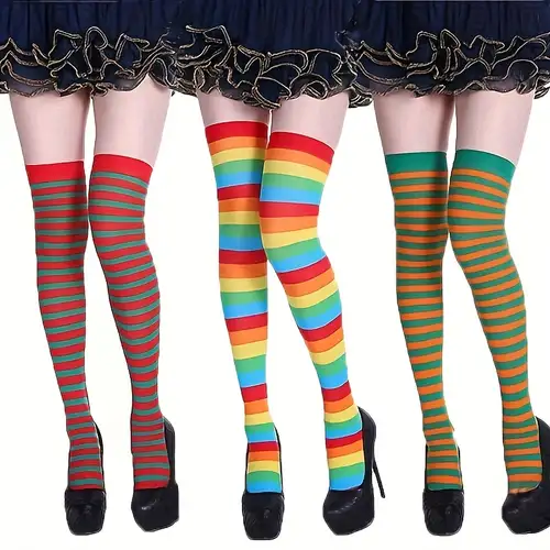 Knee High Socks  Black Rainbow Tube Socks for Men and Women