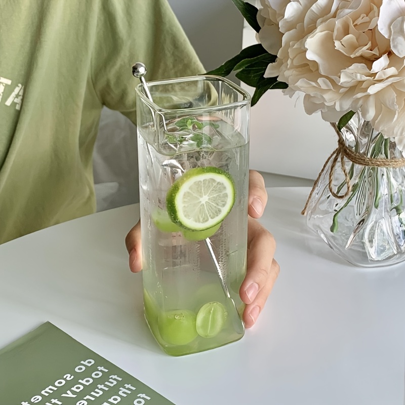 Square Glass Cup, Transparent Water Cup, Iced Coffee Cups