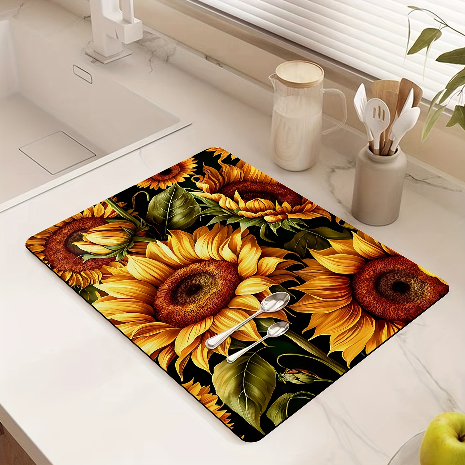 Super Absorbent Vintage Sunflower Dish Drying Mat Non slip - Temu