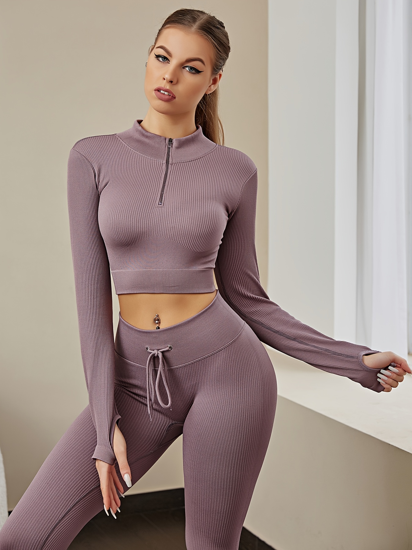 2024 Solid Ribbed Yoga sets women gym clothes Long sleeves