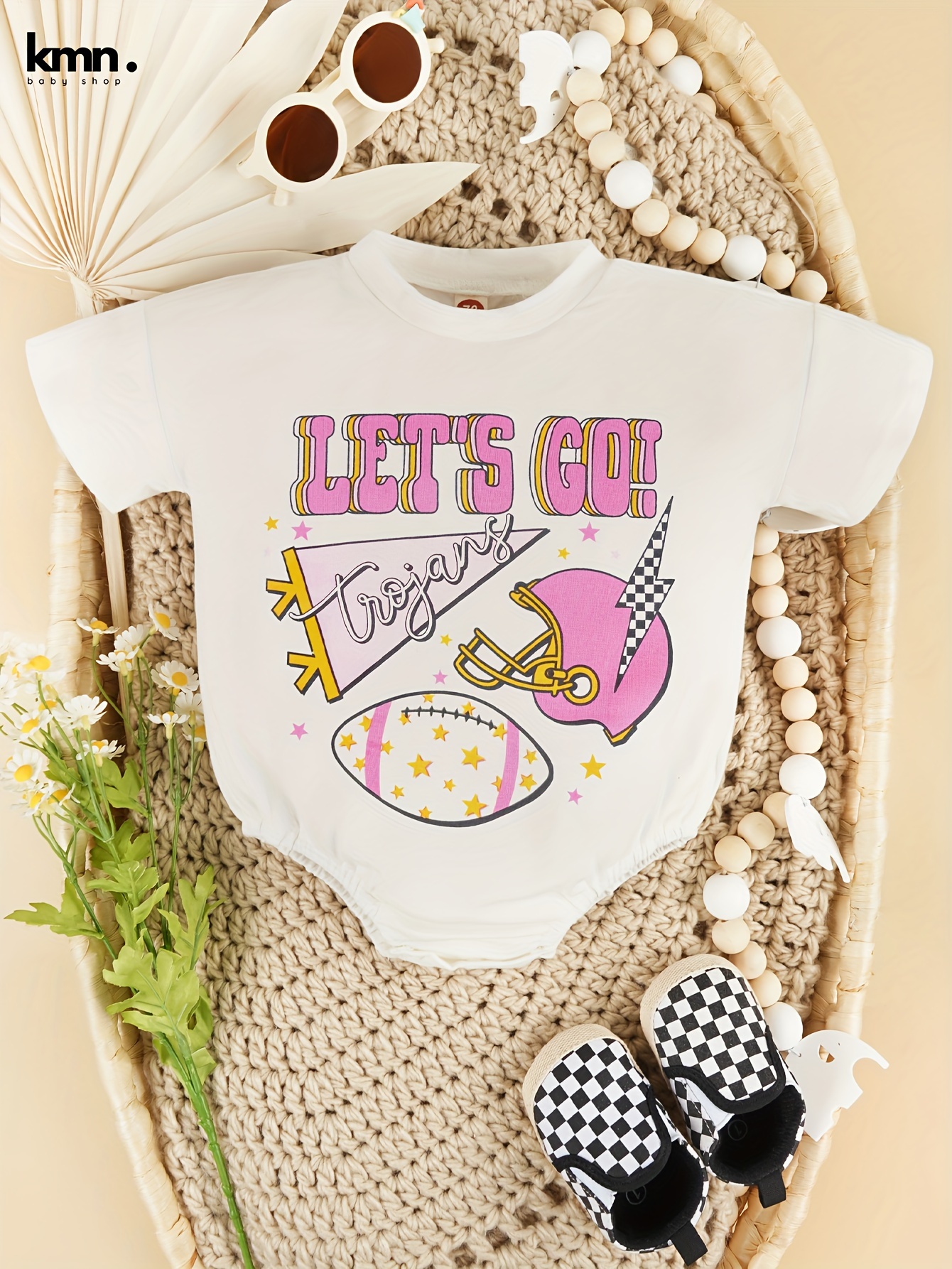 Baby Girl Letter Graphic Crew Neck Short Sleeve Romper, Comfortable Loose  Comfy Onesie