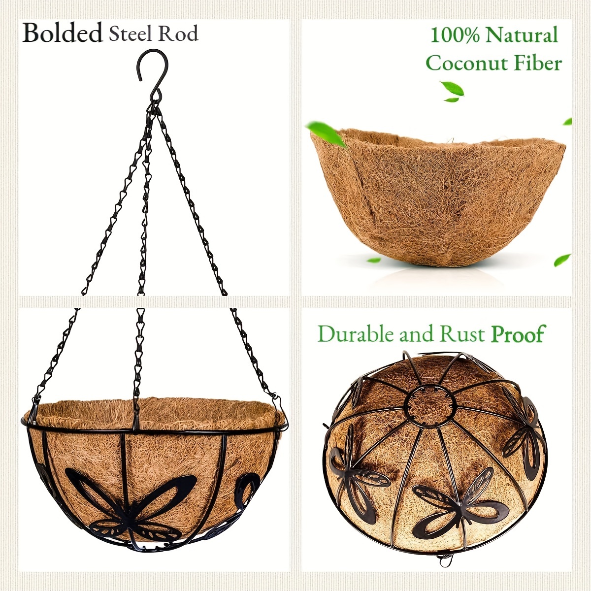 Metal Hanging Planter Basket With Coconut Fiber Liner Chain - Temu