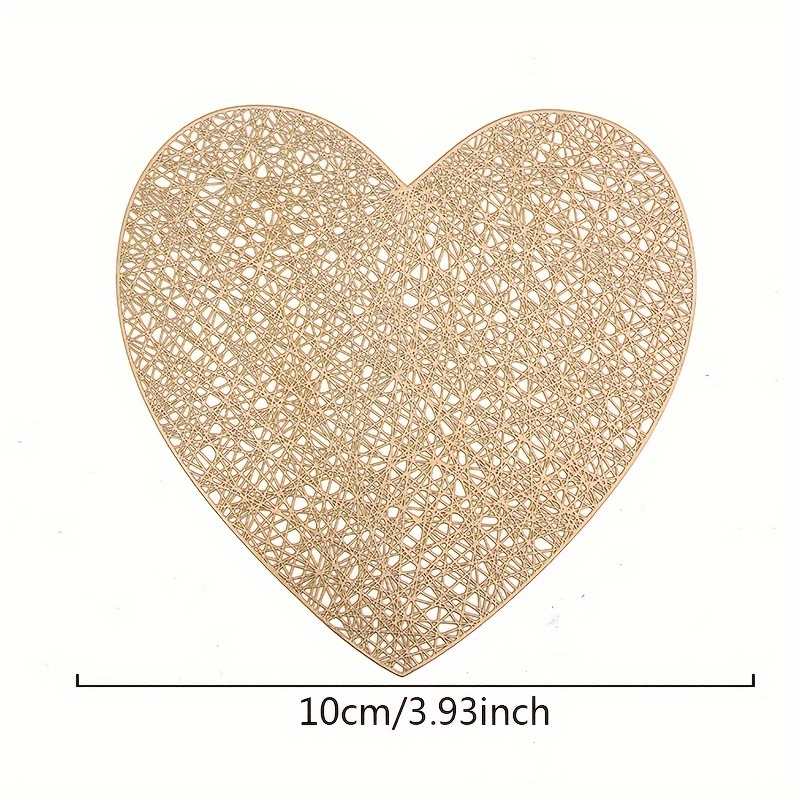 4pcs, Placemats, Creative Love Heart Shape Small Coaster, Household Decorative Meal Coaster, PVC Heat Insulation Bronzing Coaster, Coffee Non-slip Placemat, Dining Table Decor
