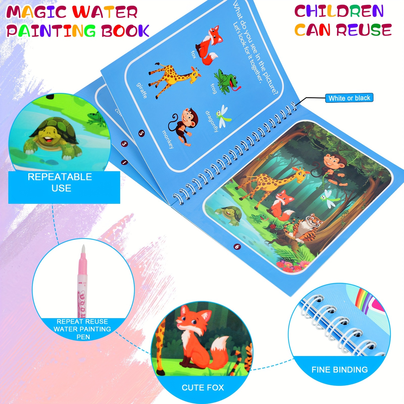 Magic Water Coloring Books Aqua Water Wow Drawing Color Reusable Drawing  Educational Toy With Water Pens