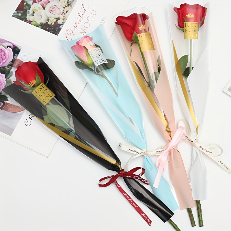 250 Pcs Flower Wrapping Paper Single Rose Sleeve Floral Bouquet Wrap Flower  Wrap Single Rose Packaging Bags for Florist Bouquet Supplies Valentine's
